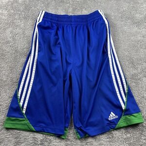 Adidas Athletic Shorts Boys Large 14/16 Blue Green 3-Stripes Climalite